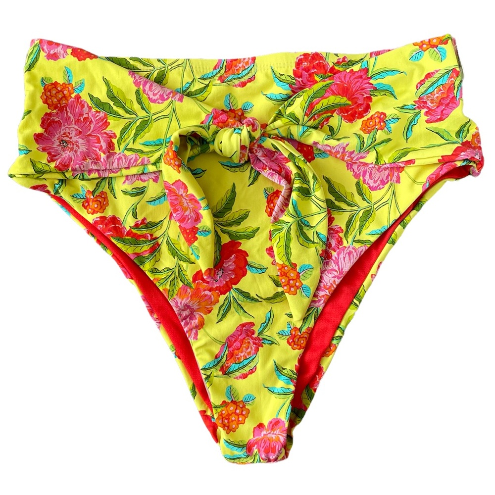 105. Women’s VYB Yellow Floral Hight Waist Bikini Bottom NWOT